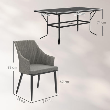 6 Seater Rattan Dining Set with Cushions, Garden Furniture Set with Armchairs, R