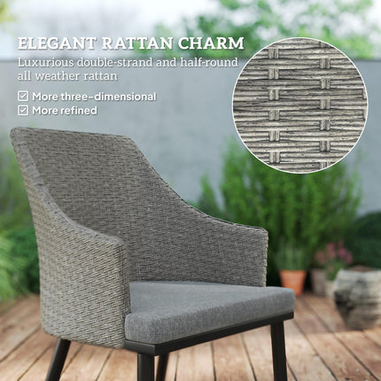 6 Seater Rattan Dining Set with Cushions, Garden Furniture Set with Armchairs, R