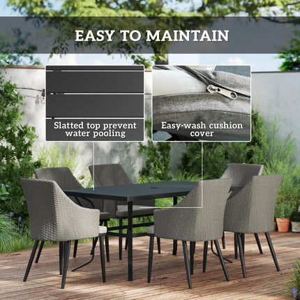 6 Seater Rattan Dining Set with Cushions, Garden Furniture Set with Armchairs, R
