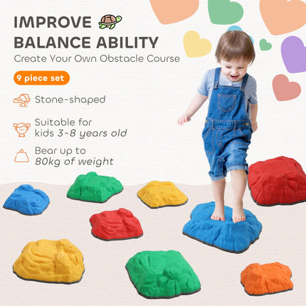 Balance Stepping Stones for Kids Ages 3-8 with Non-Slip Bottom, Indoor Outdoor Obstacle Course - Multicoloured
