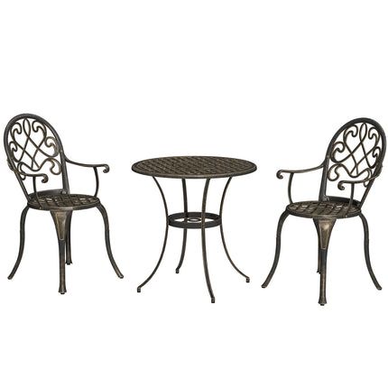 3 Piece Aluminium Garden Bistro Set with Adjustable Feet - Bronze Tone