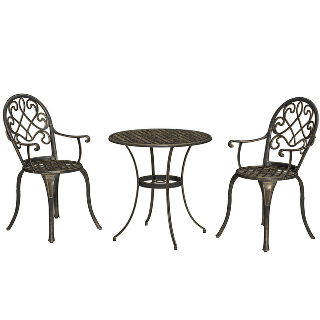 3 Piece Aluminium Garden Bistro Set with Adjustable Feet - Bronze Tone