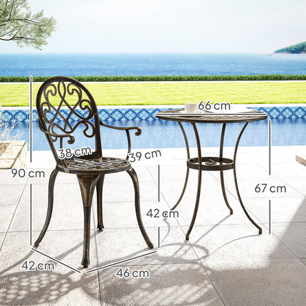 3 Piece Aluminium Garden Bistro Set with Adjustable Feet - Bronze Tone