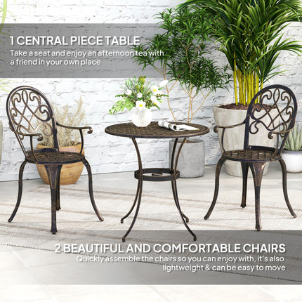 3 Piece Aluminium Garden Bistro Set with Adjustable Feet - Bronze Tone