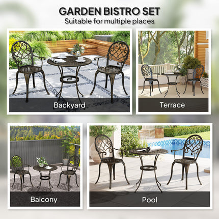 3 Piece Aluminium Garden Bistro Set with Adjustable Feet - Bronze Tone