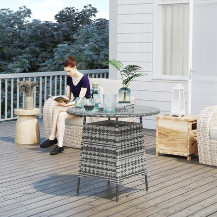 Wicker Rattan Garden Coffee Table with Umbrella Hole 80cm - Grey