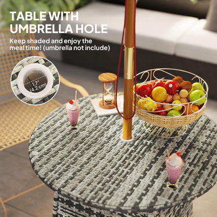 Wicker Rattan Garden Coffee Table with Umbrella Hole 80cm - Grey