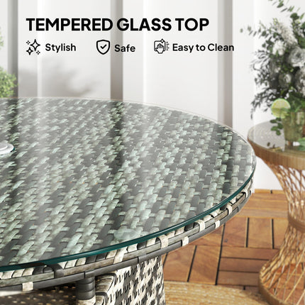 Wicker Rattan Garden Coffee Table with Umbrella Hole 80cm - Grey