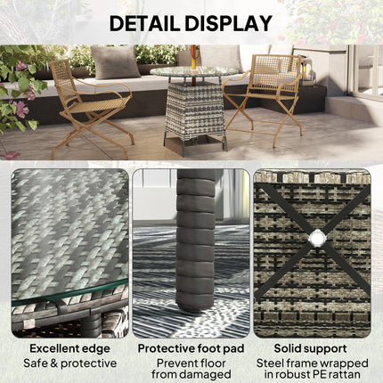 Wicker Rattan Garden Coffee Table with Umbrella Hole 80cm - Grey