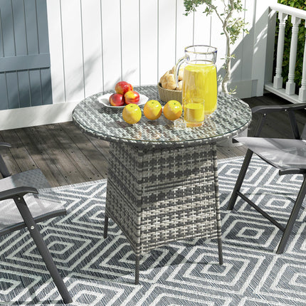 Wicker Rattan Garden Coffee Table with Umbrella Hole 80cm - Grey