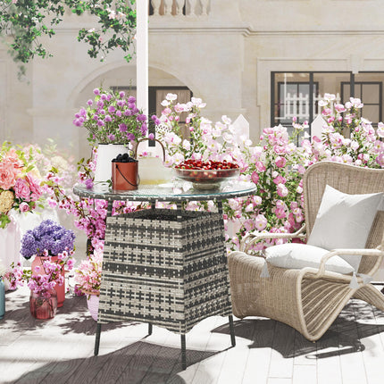 Wicker Rattan Garden Coffee Table with Umbrella Hole 80cm - Grey