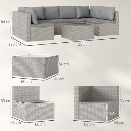 Seven-Piece Modular Rattan Set - Grey