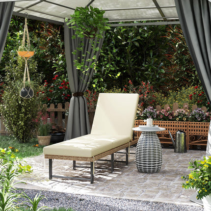 Single Folding Rattan Sun Lounger, with Cushion - Grey