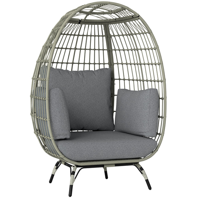 Rattan Egg Chair with Cushions and Pillows for Indoor and Outdoor Use - Charcoal Grey
