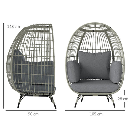 Rattan Egg Chair with Cushions and Pillows for Indoor and Outdoor Use - Charcoal Grey