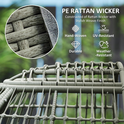 Rattan Egg Chair with Cushions and Pillows for Indoor and Outdoor Use - Charcoal Grey