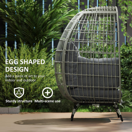 Rattan Egg Chair with Cushions and Pillows for Indoor and Outdoor Use - Charcoal Grey
