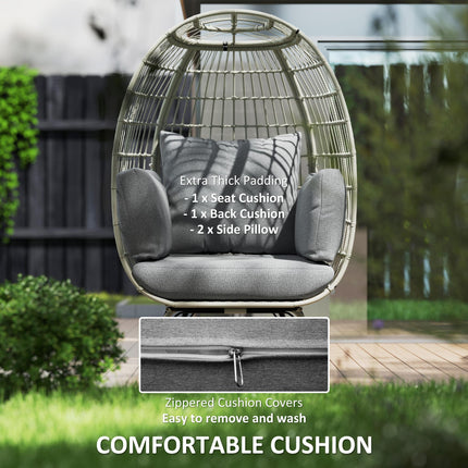 Rattan Egg Chair with Cushions and Pillows for Indoor and Outdoor Use - Charcoal Grey