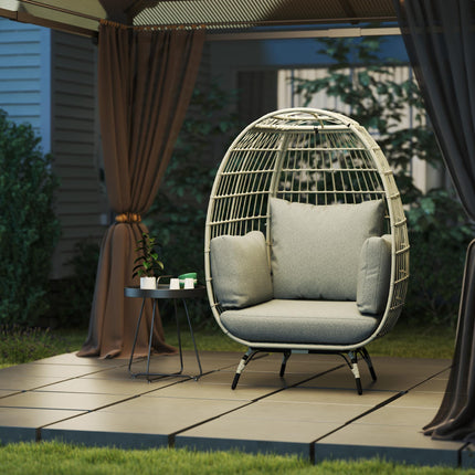 Rattan Egg Chair with Cushions and Pillows for Indoor and Outdoor Use - Charcoal Grey