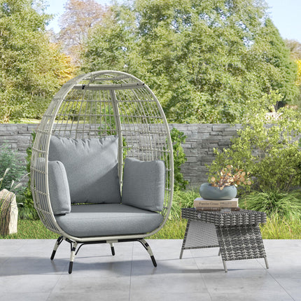 Rattan Egg Chair with Cushions and Pillows for Indoor and Outdoor Use - Charcoal Grey