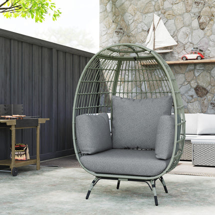 Rattan Egg Chair with Cushions and Pillows for Indoor and Outdoor Use - Charcoal Grey