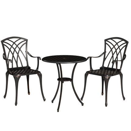 3-Piece Cast Aluminium Garden Dining Set for 2 with Parasol Hole - Bronze Tone