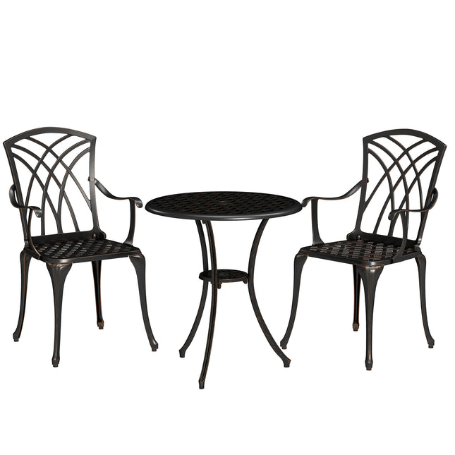 3-Piece Cast Aluminium Garden Dining Set for 2 with Parasol Hole - Bronze Tone
