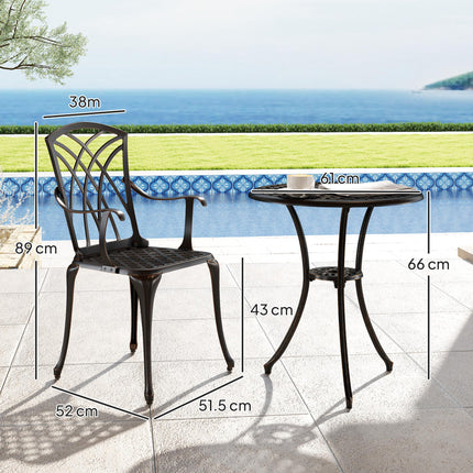3-Piece Cast Aluminium Garden Dining Set for 2 with Parasol Hole - Bronze Tone