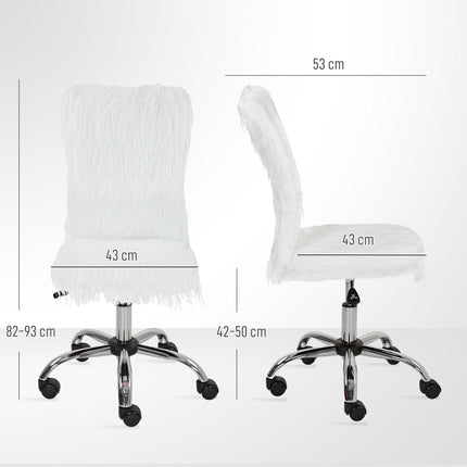 Plush Office Desk Chair, Modern Armless Swivel Vanity Chair with Adjustable Height for Home Office, Bedroom, Living Room, White