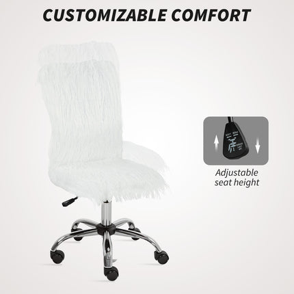 Plush Office Desk Chair, Modern Armless Swivel Vanity Chair with Adjustable Height for Home Office, Bedroom, Living Room, White