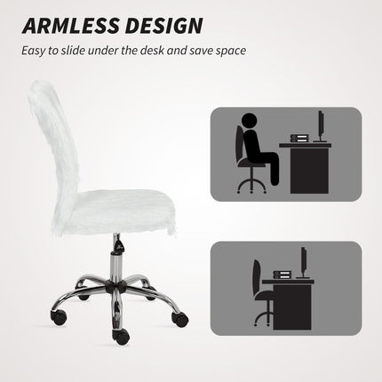 Plush Office Desk Chair, Modern Armless Swivel Vanity Chair with Adjustable Height for Home Office, Bedroom, Living Room, White