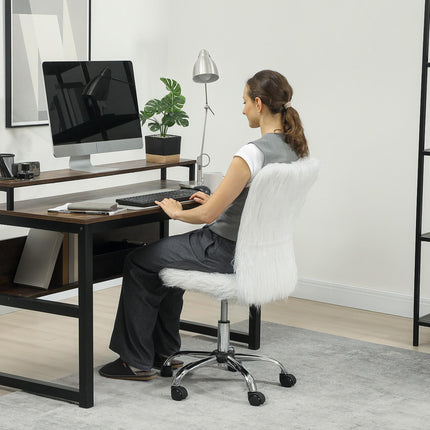 Plush Office Desk Chair, Modern Armless Swivel Vanity Chair with Adjustable Height for Home Office, Bedroom, Living Room, White