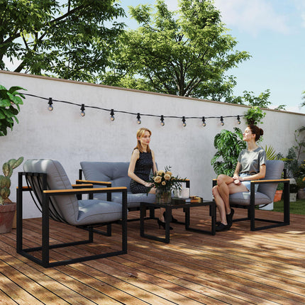 Garden Furniture Set, 4 Piece Indoor Outdoor Conservatory with Loveseat Sofa, Ar
