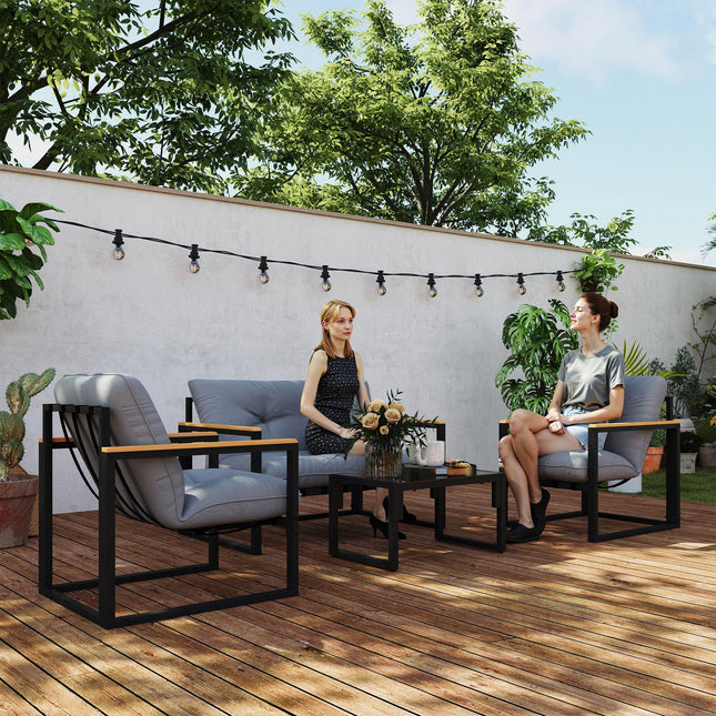 Garden Furniture Set, 4 Piece Indoor Outdoor Conservatory with Loveseat Sofa, Ar