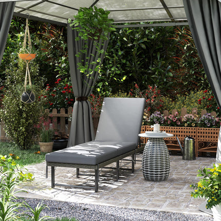 Single Folding Rattan Sun Lounger with Cushion - Grey