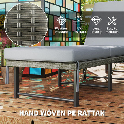 Single Folding Rattan Sun Lounger with Cushion - Grey