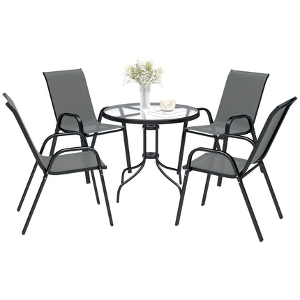 Five-Piece Steel Patio Set with Glass-Top Table - Dark Grey