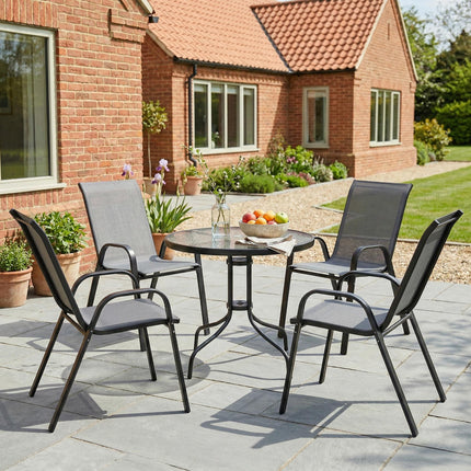 Five-Piece Steel Patio Set with Glass-Top Table - Dark Grey