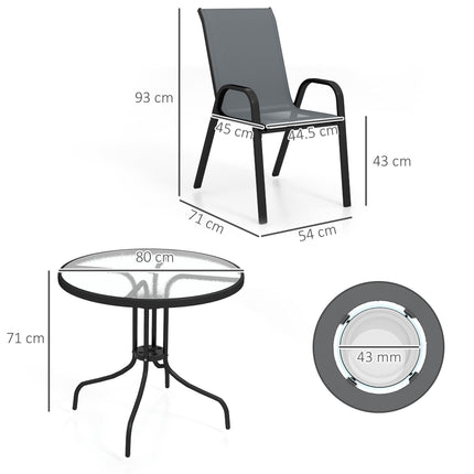 Five-Piece Steel Patio Set with Glass-Top Table - Dark Grey