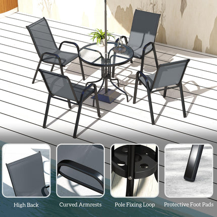 Five-Piece Steel Patio Set with Glass-Top Table - Dark Grey