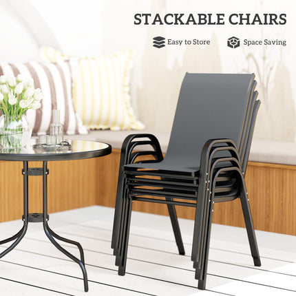 Five-Piece Steel Patio Set with Glass-Top Table - Dark Grey
