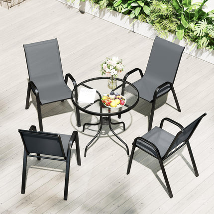Five-Piece Steel Patio Set with Glass-Top Table - Dark Grey