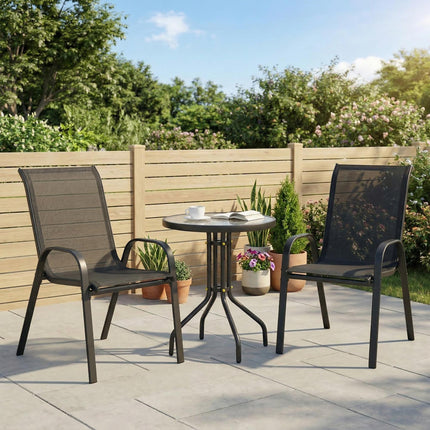 Three-Piece Outdoor Garden Set with Table and Chairs - Black