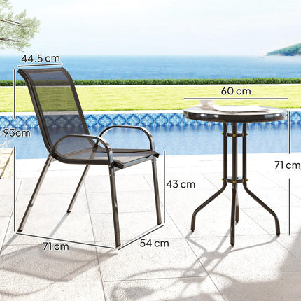 Three-Piece Outdoor Garden Set with Table and Chairs - Black
