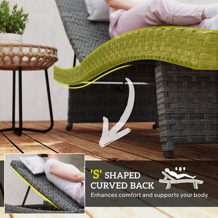 Folding Outdoor PE Rattan Sun Lounger with 4-Level Adjustable Backrest and Wheels - Mixed Grey