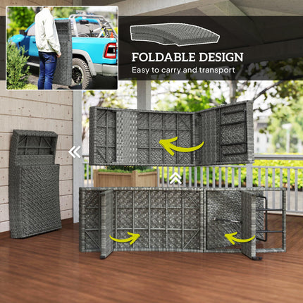 Folding Outdoor PE Rattan Sun Lounger with 4-Level Adjustable Backrest and Wheels - Mixed Grey