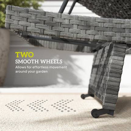 Folding Outdoor PE Rattan Sun Lounger with 4-Level Adjustable Backrest and Wheels - Mixed Grey