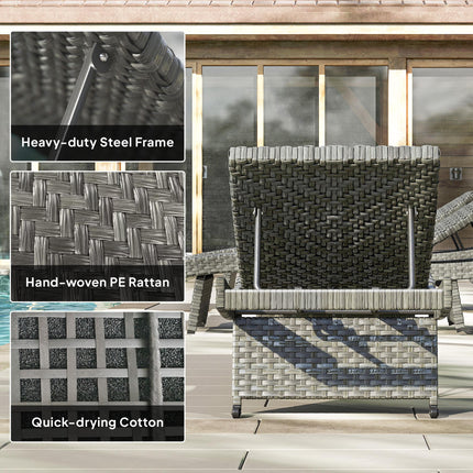 Folding Outdoor PE Rattan Sun Lounger with 4-Level Adjustable Backrest and Wheels - Mixed Grey