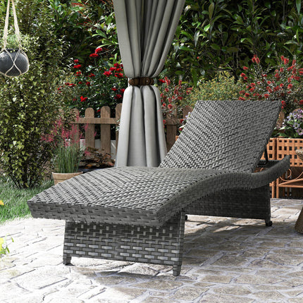 Folding Outdoor PE Rattan Sun Lounger with 4-Level Adjustable Backrest and Wheels - Mixed Grey