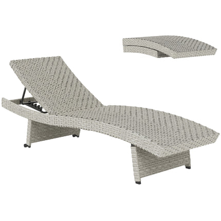 Outdoor PE Rattan Sun Lounger with Adjustable Backrest and Wheels - Grey